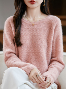 100%纯羊毛衫女一线成衣圆领菱形提花针织毛衣宽松扣羊绒打底上衣