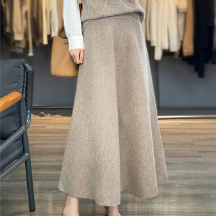 韩版高腰100%纯羊毛针织A字半身裙女宽松显瘦伞裙中长款羊绒裙子