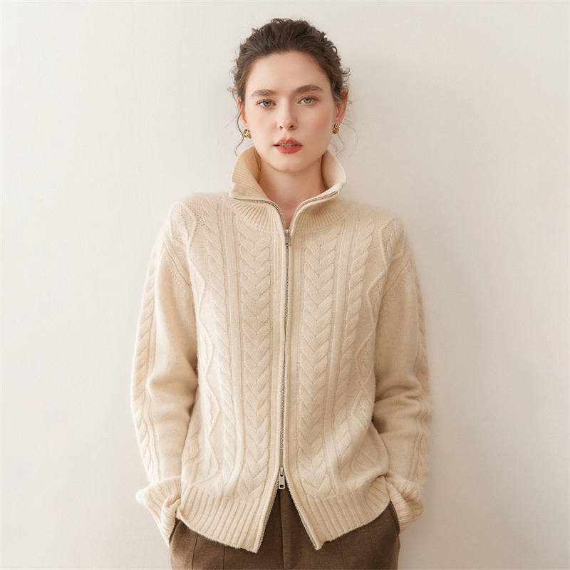 重磅加厚双拉链山羊绒开衫外套