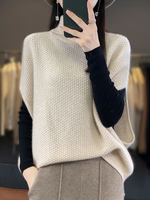 New autumn and winter 100% wool sweater, vest, women's high-neck, bat-sleeved, waistcoat, loose and laid-back cashmere sweater, knitted sweater thumbnail 6