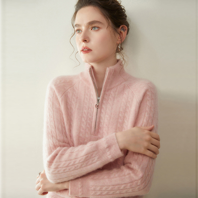半高领拉链加厚山羊绒衫针织毛衣