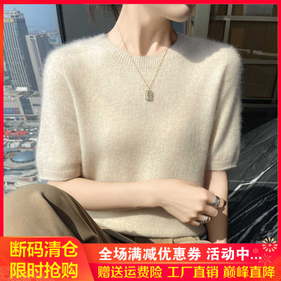 圆领轻奢级山羊绒短袖女半袖毛衣