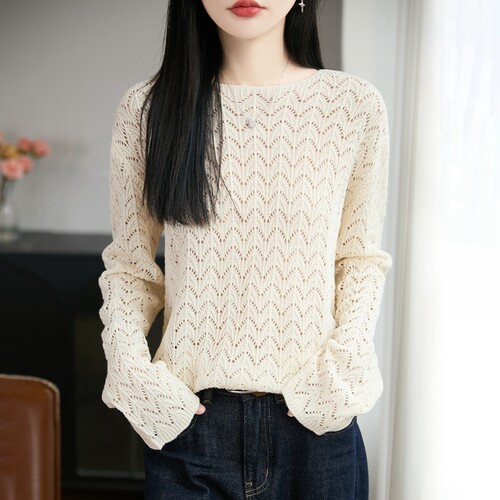 高级感精纺羊毛衫镂空钩花打底衫