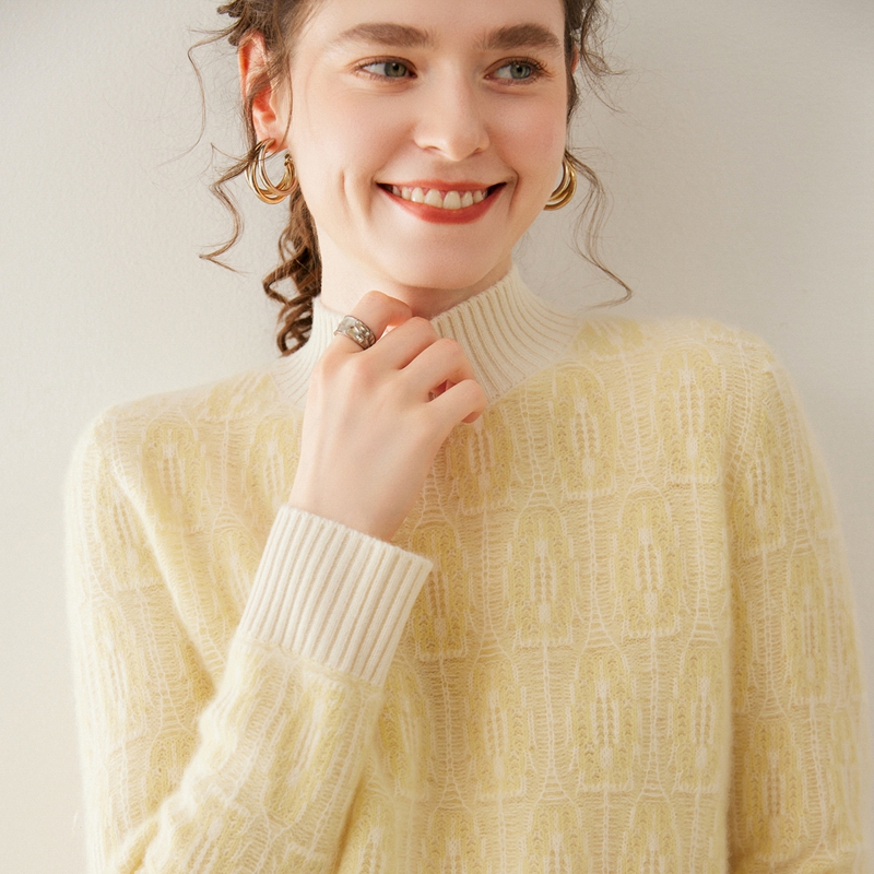 轻奢半高领加厚山羊绒衫拼色毛衣