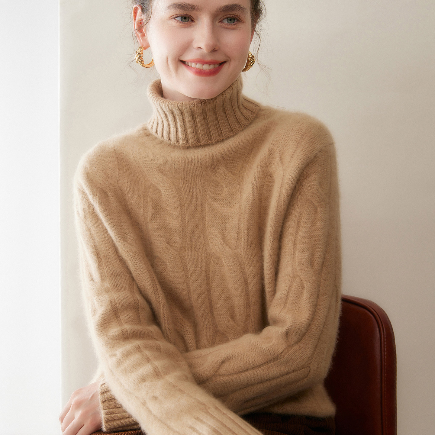 重磅五针三股加厚山羊绒衫女高领麻花针织长袖毛衣宽松打底羊毛衫