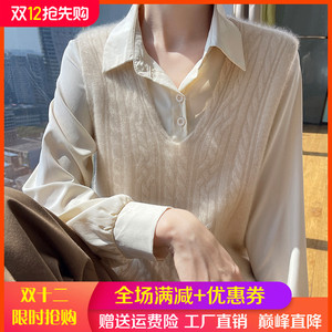 23秋冬100%纯羊绒马甲女V领无袖麻花毛衣坎肩羊毛衫宽松叠穿上衣