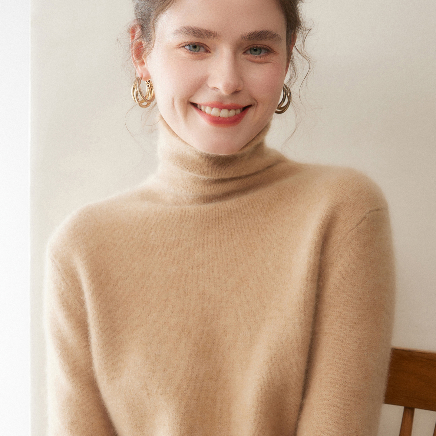 高级感baby小山羊绒衫卷边羊毛衫