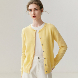 轻奢级100%纯山羊绒开衫女圆领长袖针织衫毛衣宽松百搭羊绒衫外套