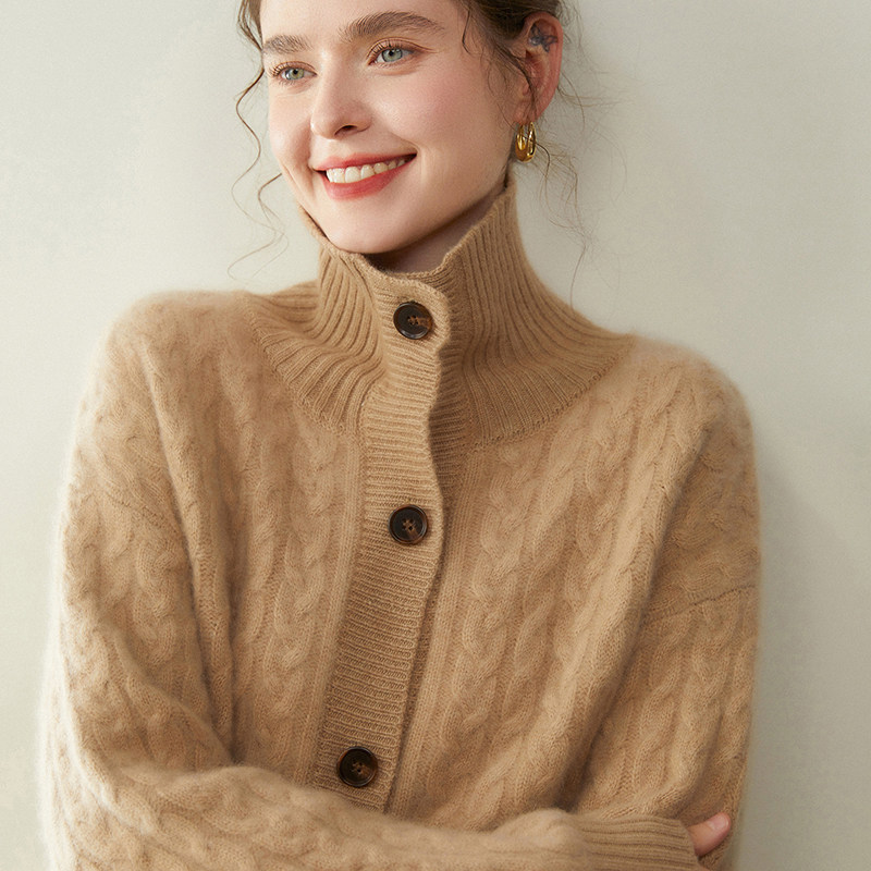 重磅三股加厚山羊绒开衫女高领麻花针织毛衣宽松慵懒风羊绒衫外套,女装/女士精品,羊绒衫,淘宝优惠券,粉丝福利购,淘宝优惠卷