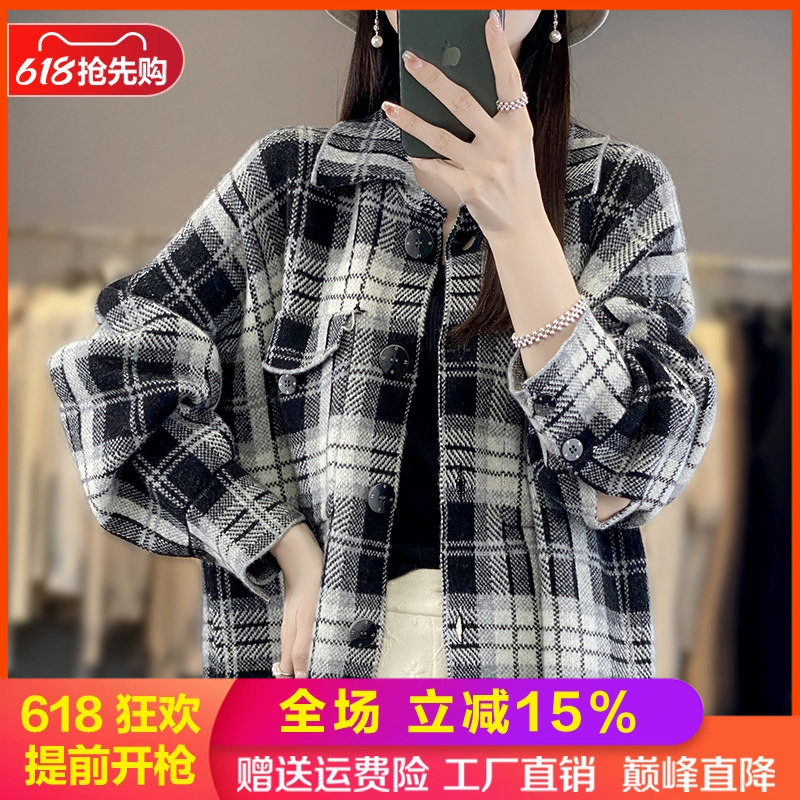 中长100%羊毛开衫女翻领羊毛大衣