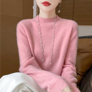 100%纯羊绒衫女一线成衣半高领长袖针织衫毛衣宽松百搭打底羊毛衫