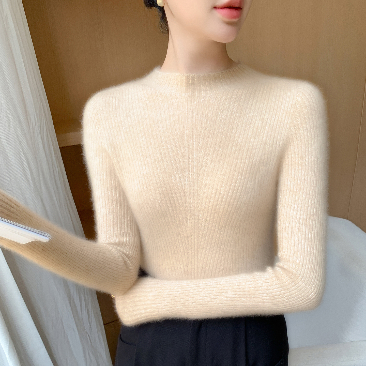 半高领羊绒衫女修身显瘦针织打底