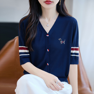 100%莱赛尔天丝针织短袖V领开衫