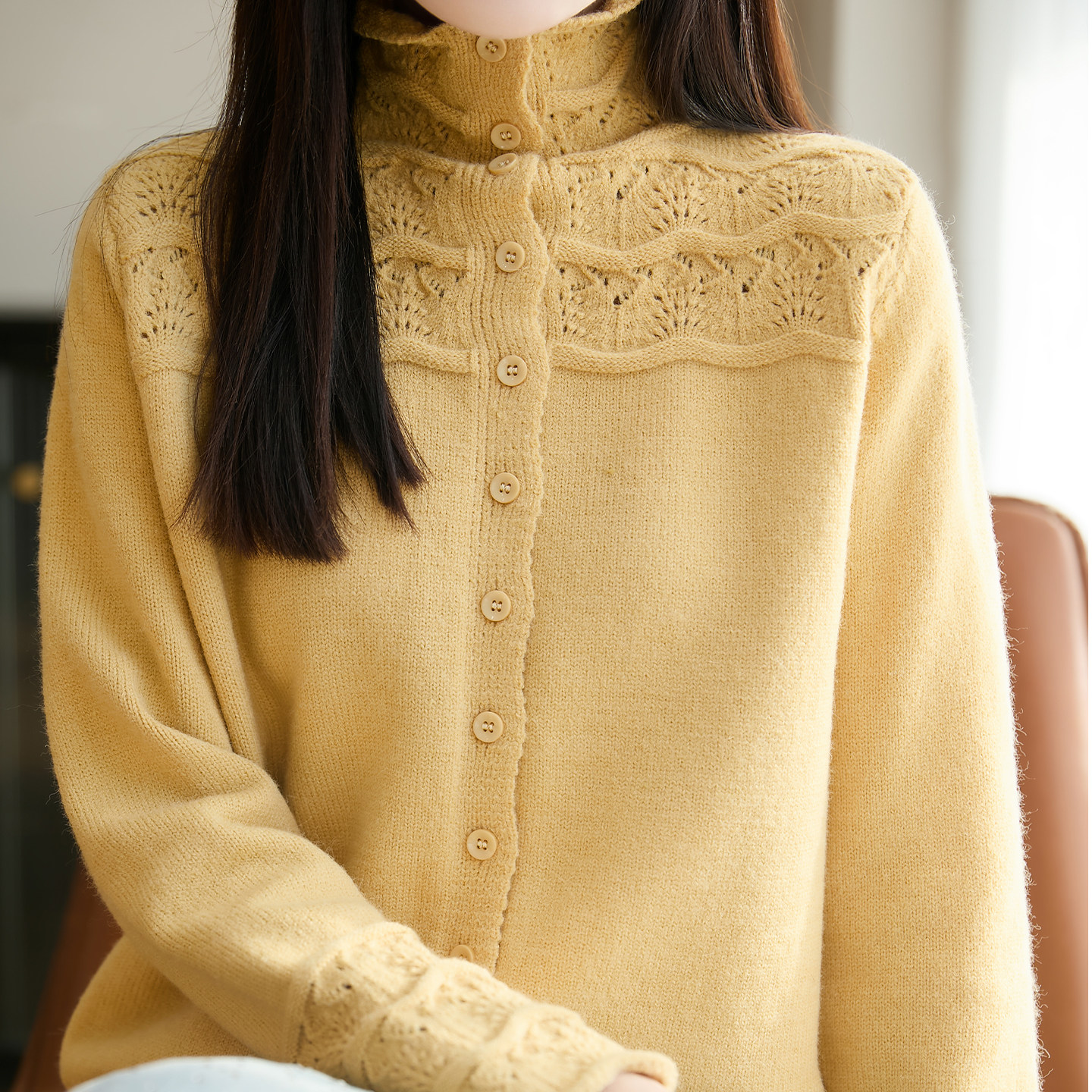 重工镂空钩花精纺羊毛开衫女高领针织衫长袖毛衣宽松气质外套上衣,女装/女士精品,羊绒衫,淘宝优惠券,粉丝福利购,淘宝优惠卷