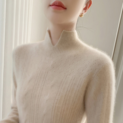 秋冬开叉半高领山羊绒衫女打底衫