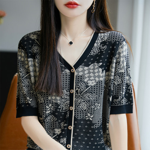 100%莱赛尔天丝针织短袖开衫外套