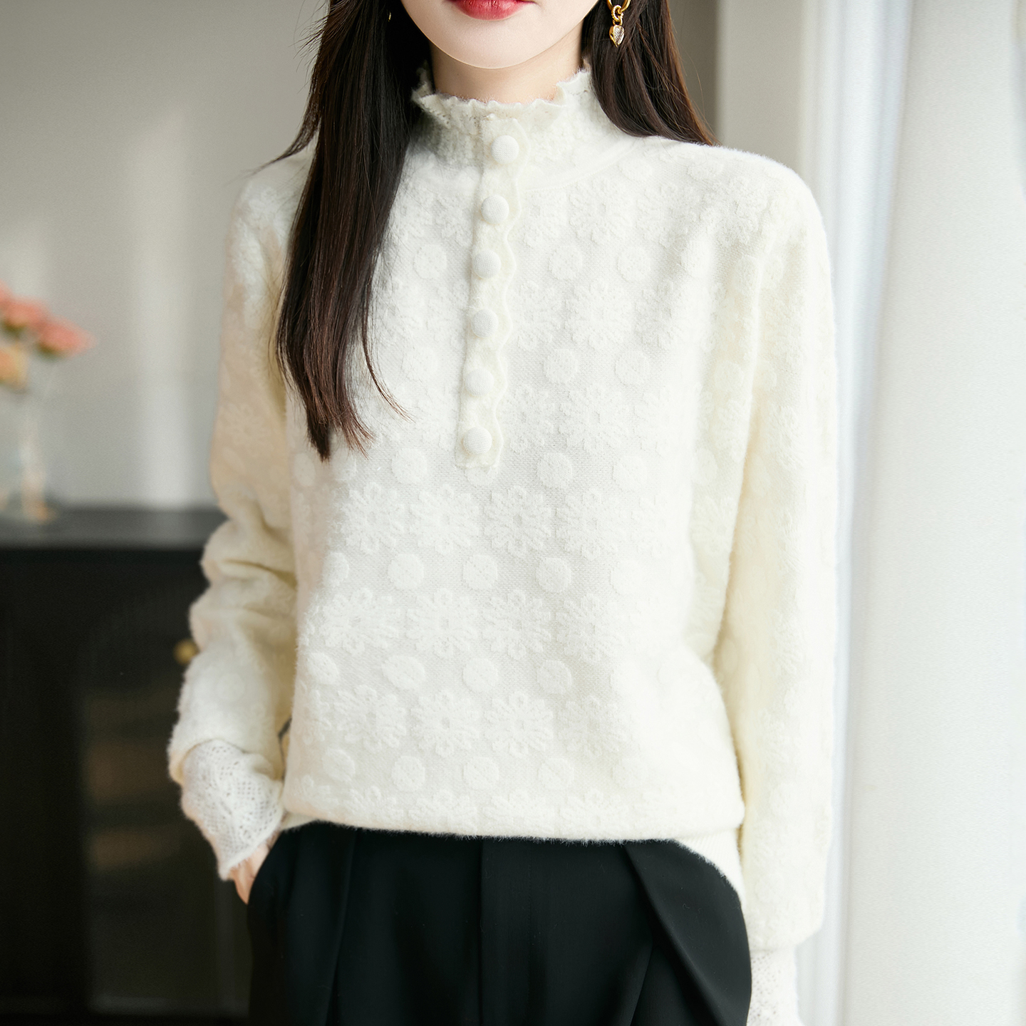 半高领精纺羊毛衫针织毛衣打底衫