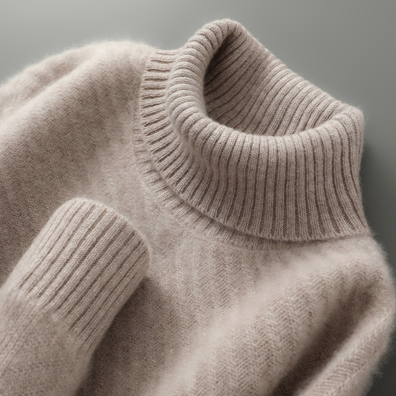 秋冬高领加厚100%纯羊毛衫男纯色提花针织毛衣宽松休闲羊绒衫打底