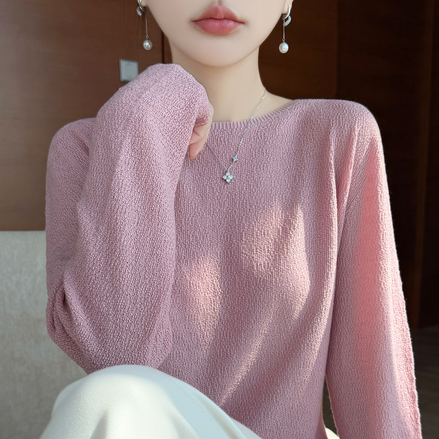 软糯松弛风桑蚕丝羊毛女针织毛衣