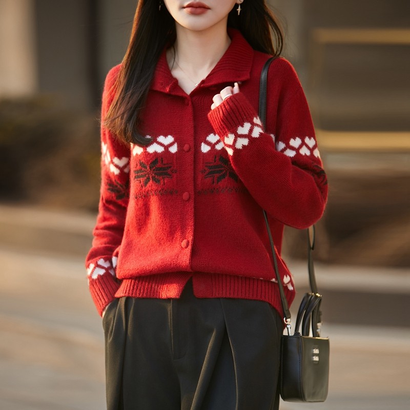 复古费尔岛拼色提花精纺羊毛开衫女高领加厚针织毛衣宽松羊绒外套,女装/女士精品,羊绒衫,淘宝优惠券,粉丝福利购,淘宝优惠卷