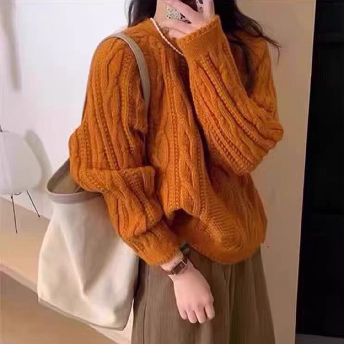 宽松慵懒风100%纯羊毛衫女加厚麻花针织长袖毛衣韩版时尚羊绒打底