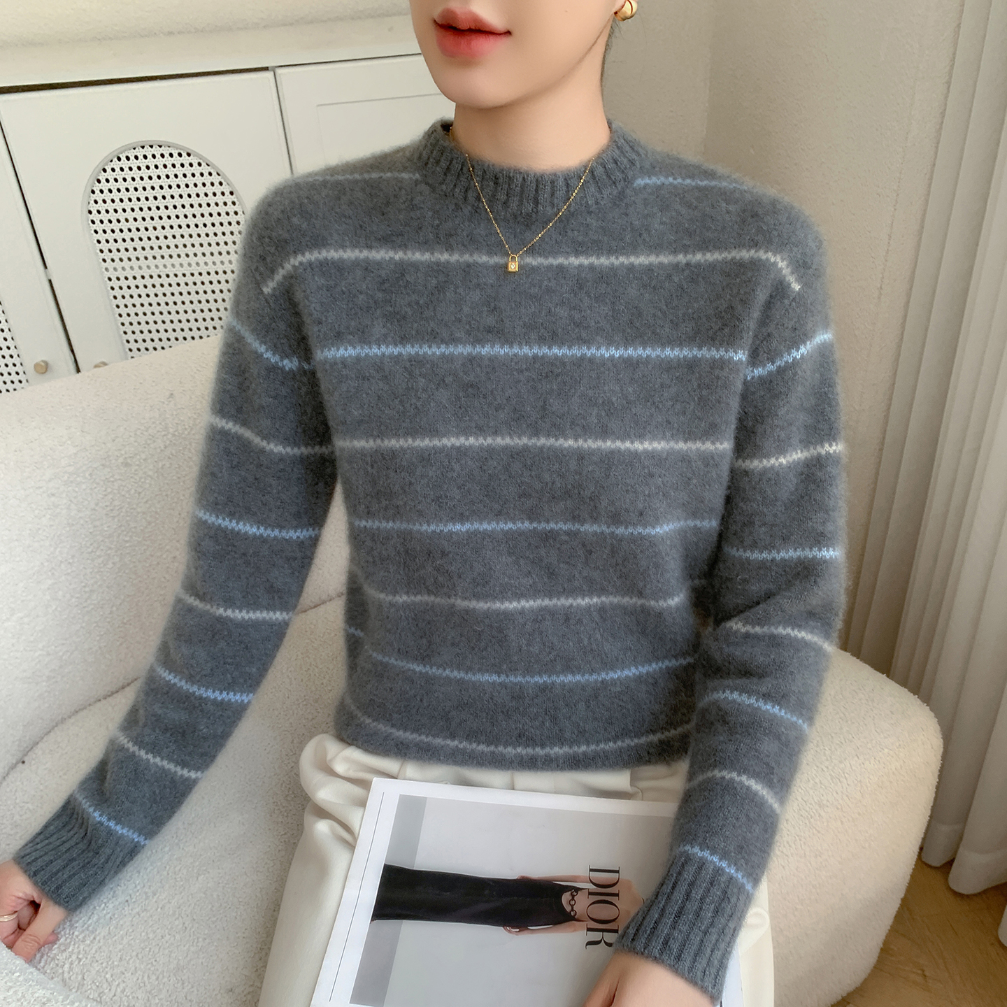 重磅加厚山羊绒衫针织毛衣女圆领