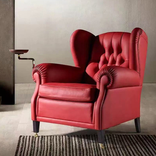 意式 客厅头层牛皮教父椅 轻奢1919雪茄椅单人沙发休闲椅老虎椅美式