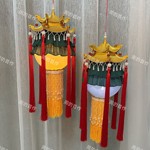 成品复古风仿羊角发光绛纱灯汉服拍摄长流苏手提步摇宫灯笼