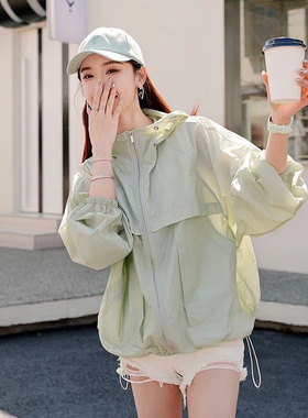 宽松舒适防晒衣女短款轻薄透气夏天外套防晒衫宽松连帽遮阳防晒服