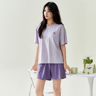 安之伴带胸垫睡衣女夏季2025新款短袖短裤圆领纯棉家居服女可外穿