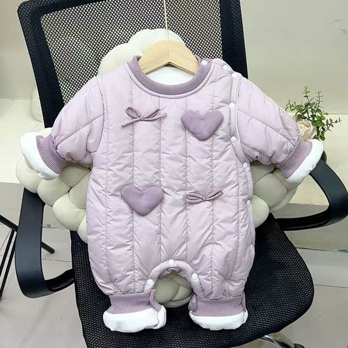 婴儿衣服冬装新生男女宝宝连体衣满月加绒夹棉外出哈衣棉服冬季