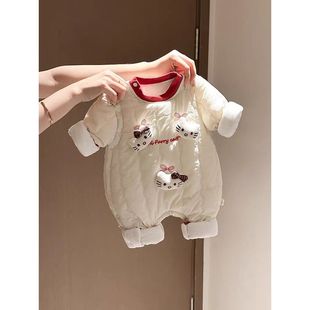 婴儿衣服秋冬装婴幼儿连体衣女宝宝夹棉哈衣爬服冬季小月龄外出服