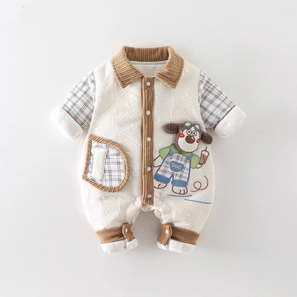 加棉婴儿衣服秋冬装男宝宝夹棉连体衣秋冬超萌可爱满月百天哈衣潮