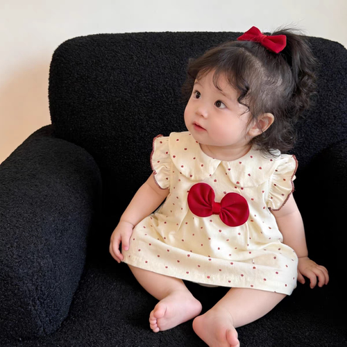 婴儿夏季连体衣薄款女宝宝爬服甜美可爱波点新生蝴蝶结幼儿包屁衣
