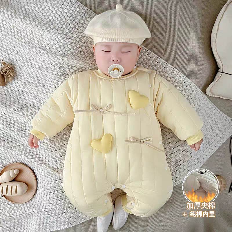 婴儿衣服冬装新生男女宝宝连体衣满月加绒夹棉外出哈衣棉服冬季