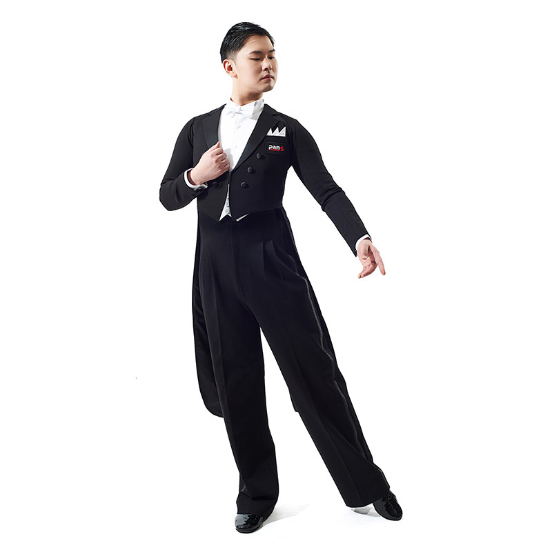 现货定做四面弹力燕尾服平驳领色丁领摩登舞服华尔兹六件套赛服