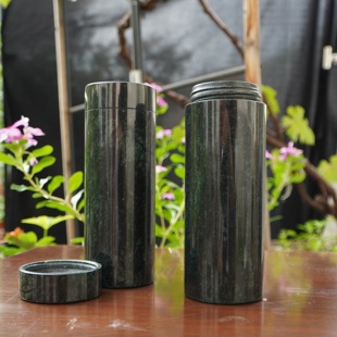 含铁微磁药王石杯子 随手杯水杯 墨绿玉茶杯 餐饮具茶具 天然玉石