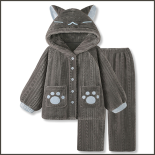 〖乌云猫〗日系卡通小猫睡衣秋冬款 加厚法兰绒家居服套 女2025新款