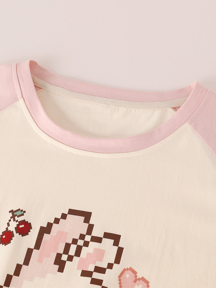 젤리빈래빗은 야외에서 착용 가능 날씬한 래글런소매 시원한 순면 여성용 파자마 여름용 반팔 잠옷 홈웨어