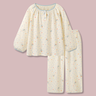 睡衣女款 纯棉高级感泡泡棉纱春秋季 超柔软家居服套装 牛仔象仔