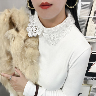 白色打底衫蕾丝双面德绒磨毛娃娃领衬衫加绒上衣女轻奢高级感减龄