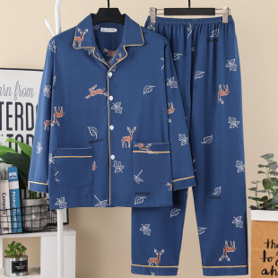 秋季 纯棉长袖 男套装 睡衣男士 冬季 春秋款 全棉秋冬款 男款 家居服男式