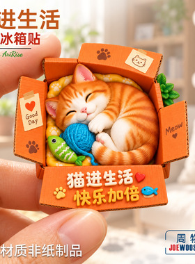 猫进生活快乐加倍橘猫箱子冰箱贴立体磁性贴旅行伴手礼家居装饰
