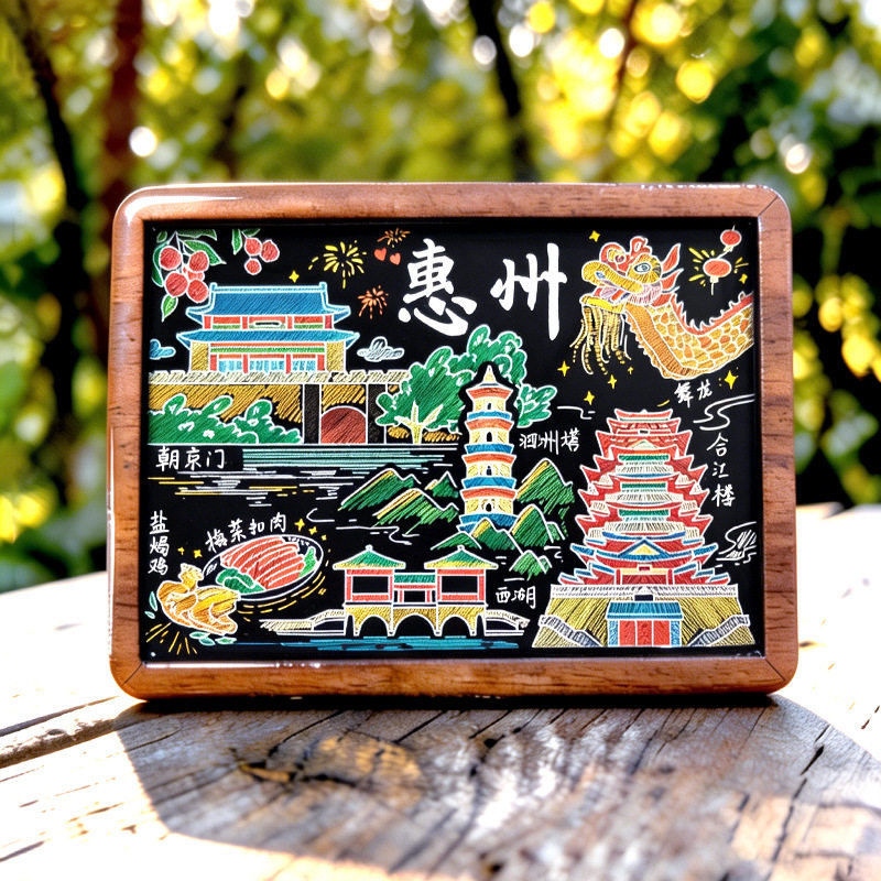 广东惠州手绘黑板木质城市冰箱贴磁吸创意立体旅游纪念品伴手礼