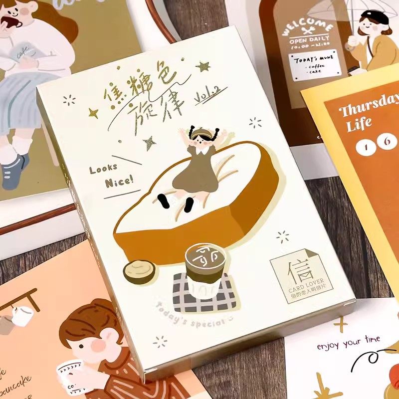 卡通动漫插画系列盒装明信片焦糖色旋律Vol.2可爱风装饰生日贺卡