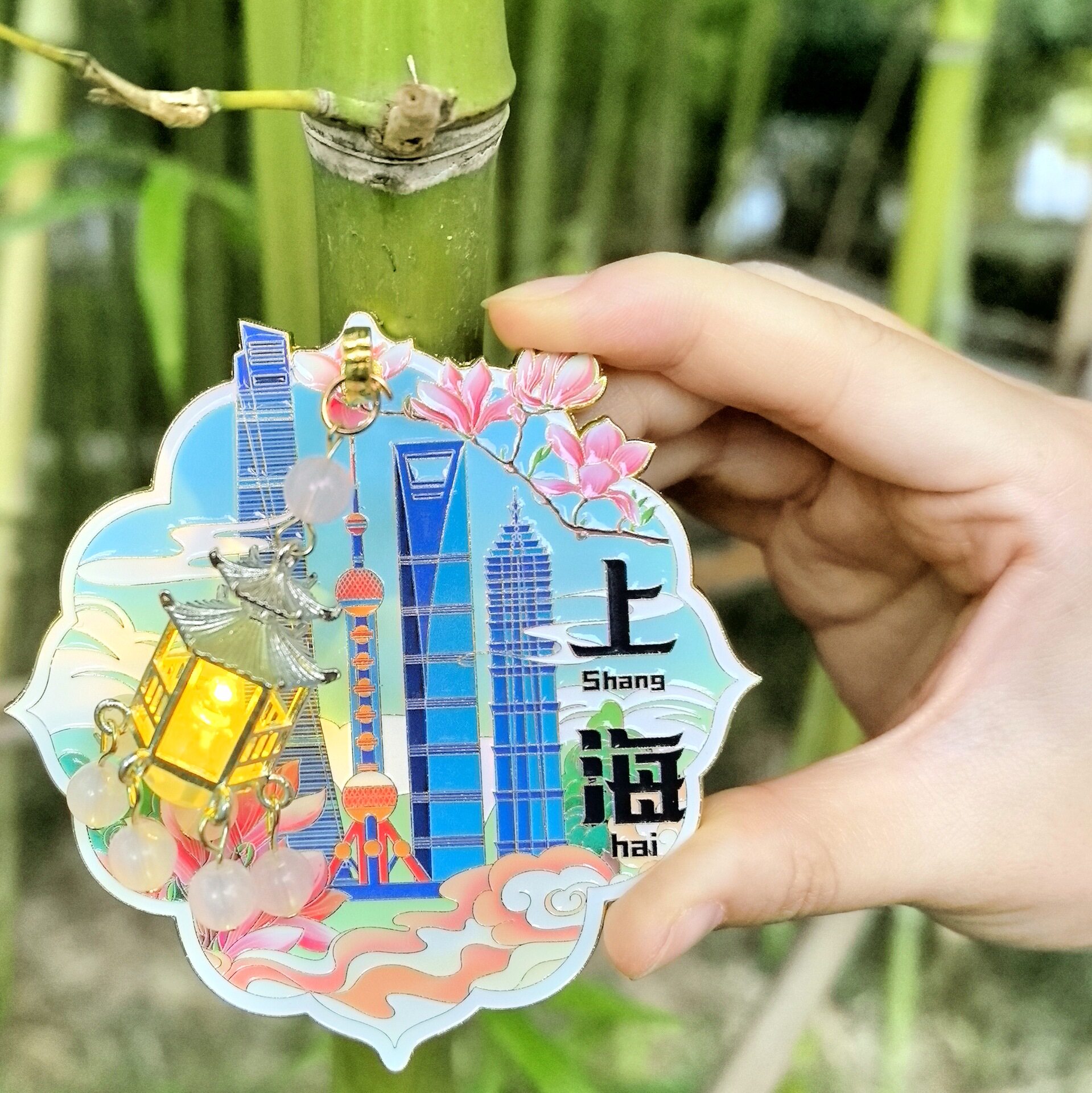 上海玉兰花立体灯笼发光冰箱贴金属旅游文创礼品纪念品装饰贴图片