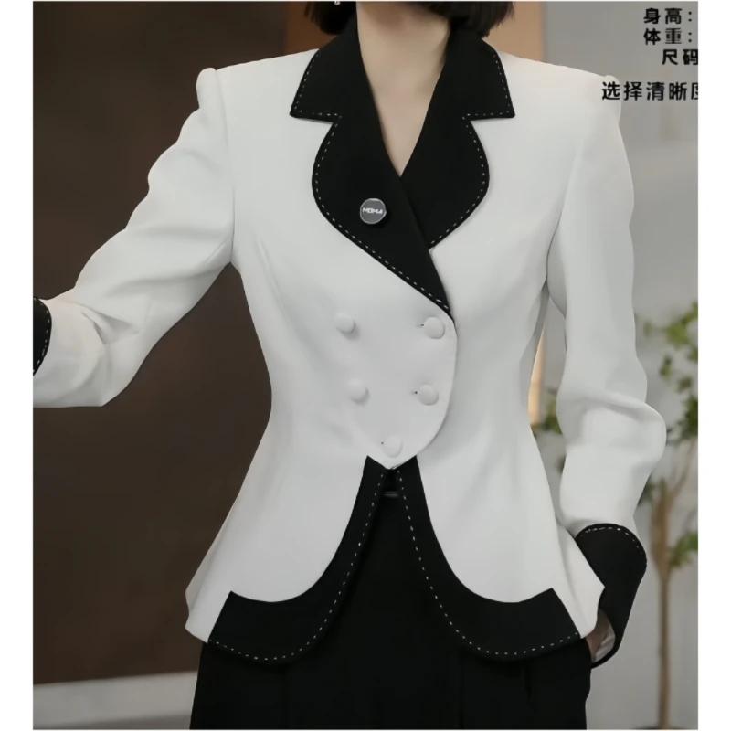 白色西装外套女2025秋新款拼色设计感小众气质名媛高级感西服上衣