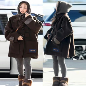 林娜琏明星同款毛呢外套女美拉德复古牛角扣高级时髦羊毛呢子大衣