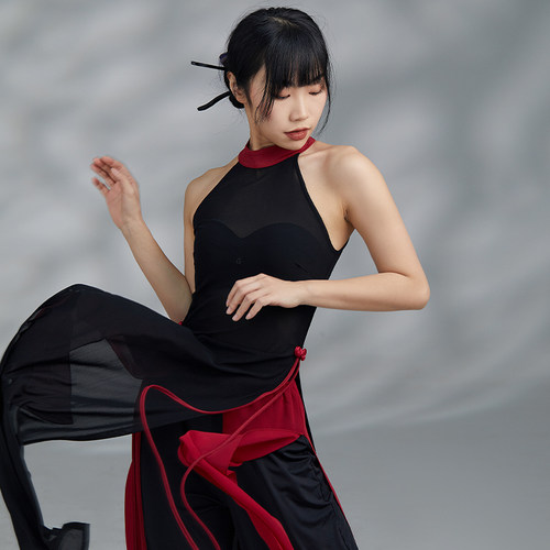 古典舞舞蹈服女盘扣网纱罩衫旗袍
