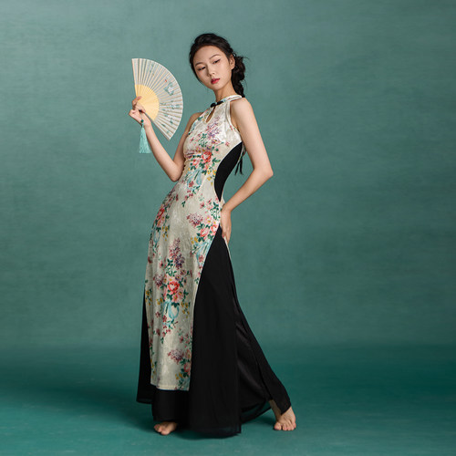 华丽独秀古典舞练功服舞蹈服古风爵士旗袍裙新中式修身显瘦演出服